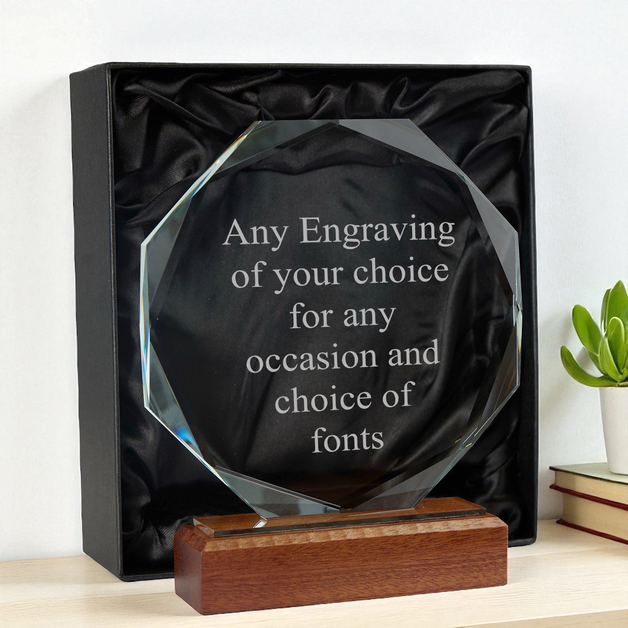 Wood Base Large Octagon Glass Personalised Engraved Award Trophy Perfect for Sports, Employees, School Ceremonies & Appreciation Jade Glass ukgiftstoreonline