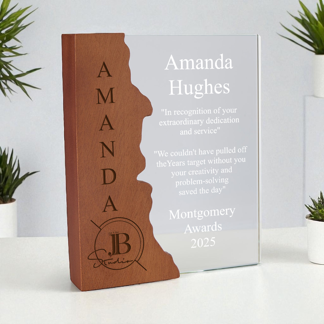 Personalised Exclusive Book Style Trophy Any Engraving Wood and Glass  Personalised Engraved Award Trophy Perfect for Sports, Employees, School Ceremonies & Appreciation