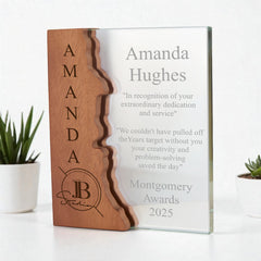 Personalised Exclusive Book Style Trophy Any Engraving Wood and Glass  Personalised Engraved Award Trophy Perfect for Sports, Employees, School Ceremonies & Appreciation
