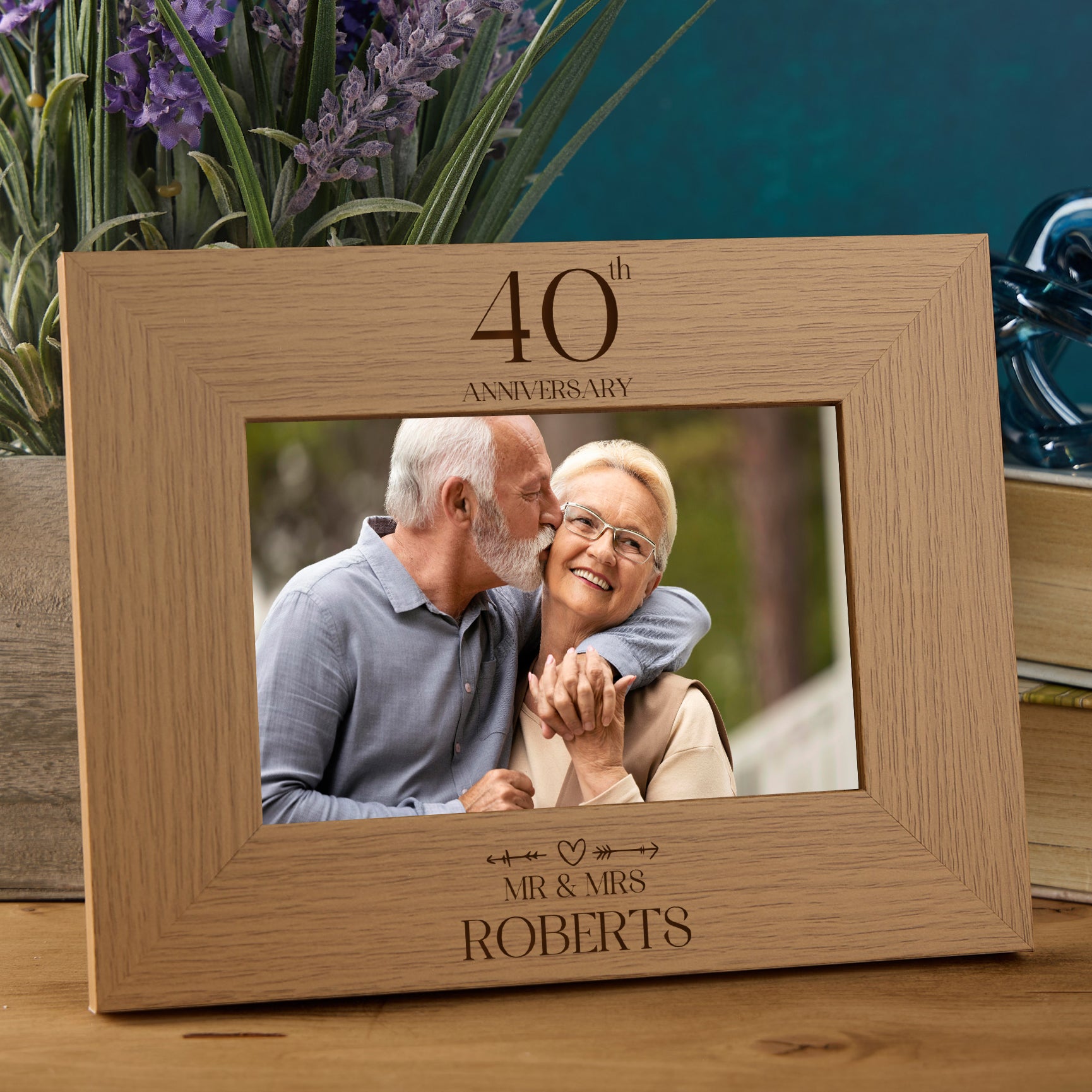 Personalised 40th Anniversary Wooden Engraved Photo Frames Gift Multiple Sizes
