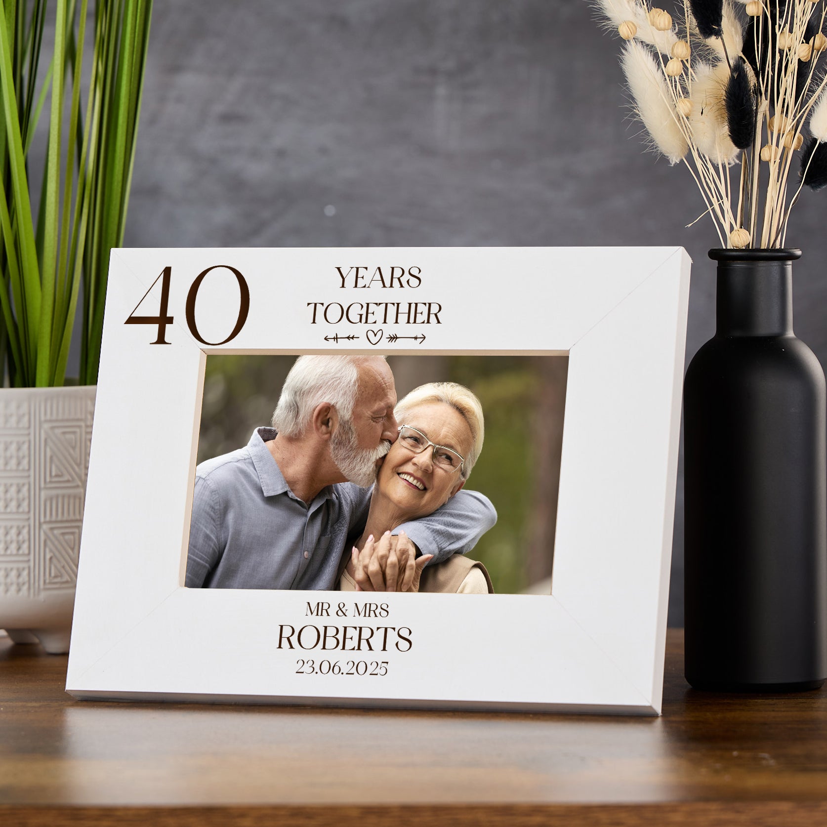 Personalised Elegant 40th Anniversary Wooden Engraved Photo Frame Gift