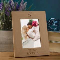 Personalised 5th Anniversary Wooden Engraved Photo Frames Gift Multiple Sizes