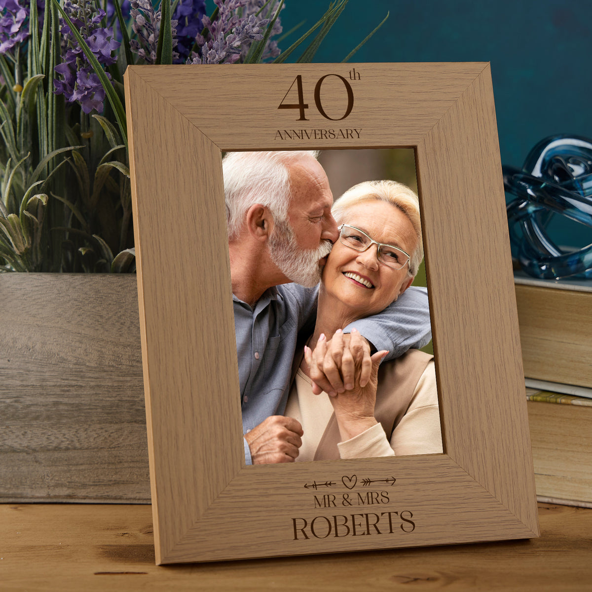 Personalised 40th Anniversary Wooden Engraved Photo Frames Gift Multiple Sizes
