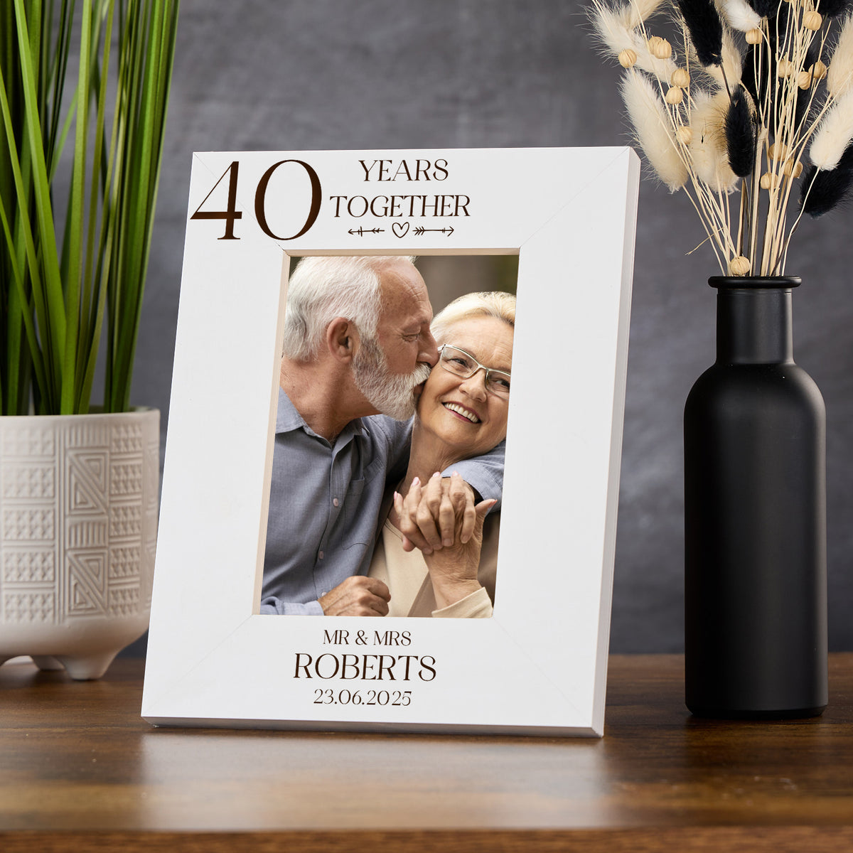 Personalised Elegant 40th Anniversary Wooden Engraved Photo Frame Gift