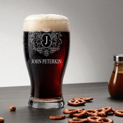 Personalised Tulip Beer Glass With Crest Initial And Name Gift For Him Engraved