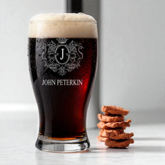 Personalised Tulip Beer Glass With Crest Initial And Name Gift For Him Engraved