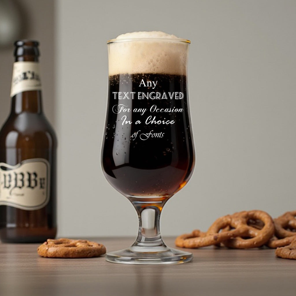 Personalised Stemmed Beer Glass with Custom Text Engraved