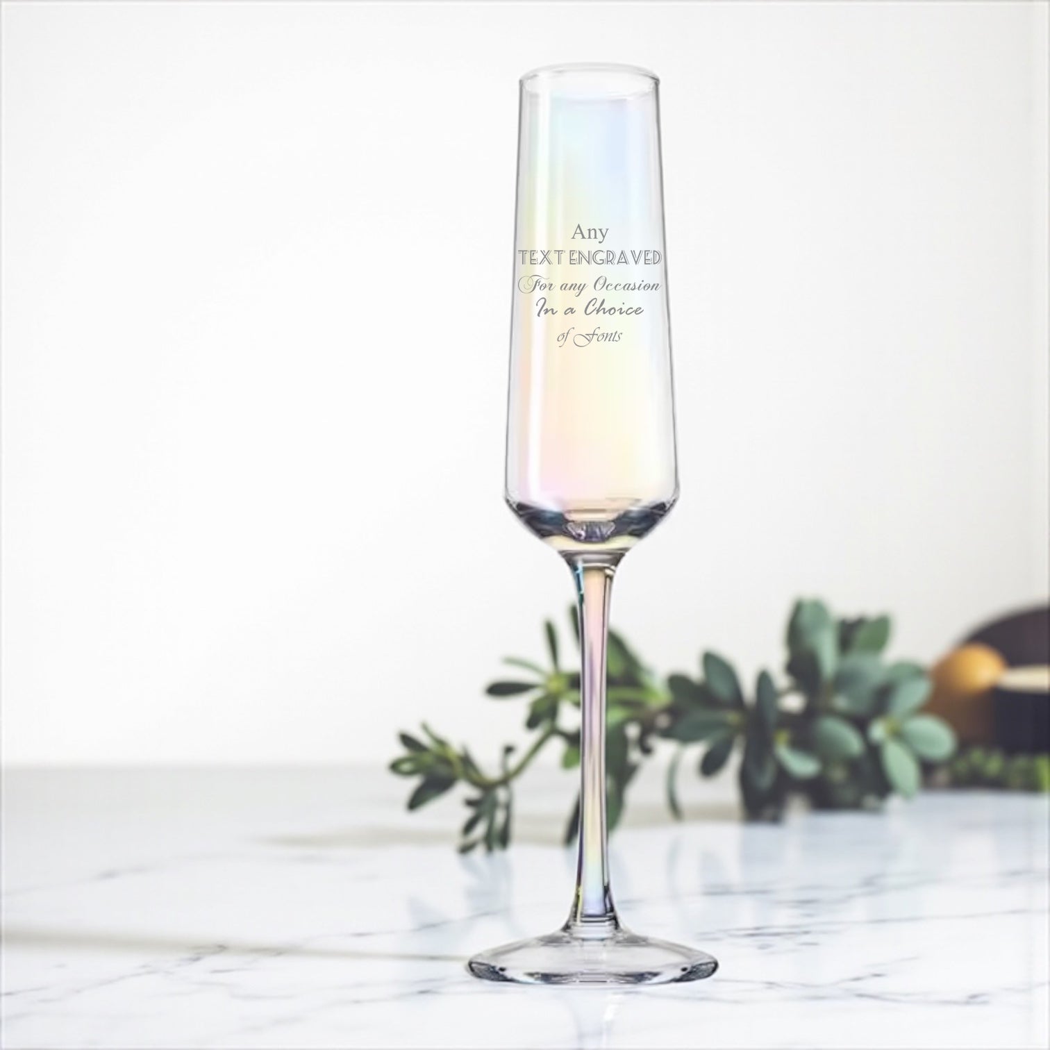 Personalised Engraved Any Text and Occasion Rainbow Effect Champagne Glass Personalised Champagne Glasses ukgiftstoreonline