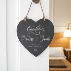 Personalised Hanging Slate Heart Sign Gift Wedding Engagement Anniversary or New Home