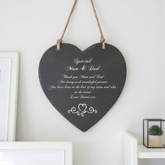 Personalised Mum and Dad Gift Engraved Slate Plaque Heart Symbol Personalised Heart Gifts ukgiftstoreonline
