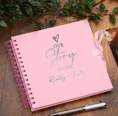 Personalised Our Story So Far Love Themed Pink Scrapbook Photo album