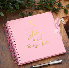 Personalised Our Story So Far Love Themed Pink Scrapbook Photo album