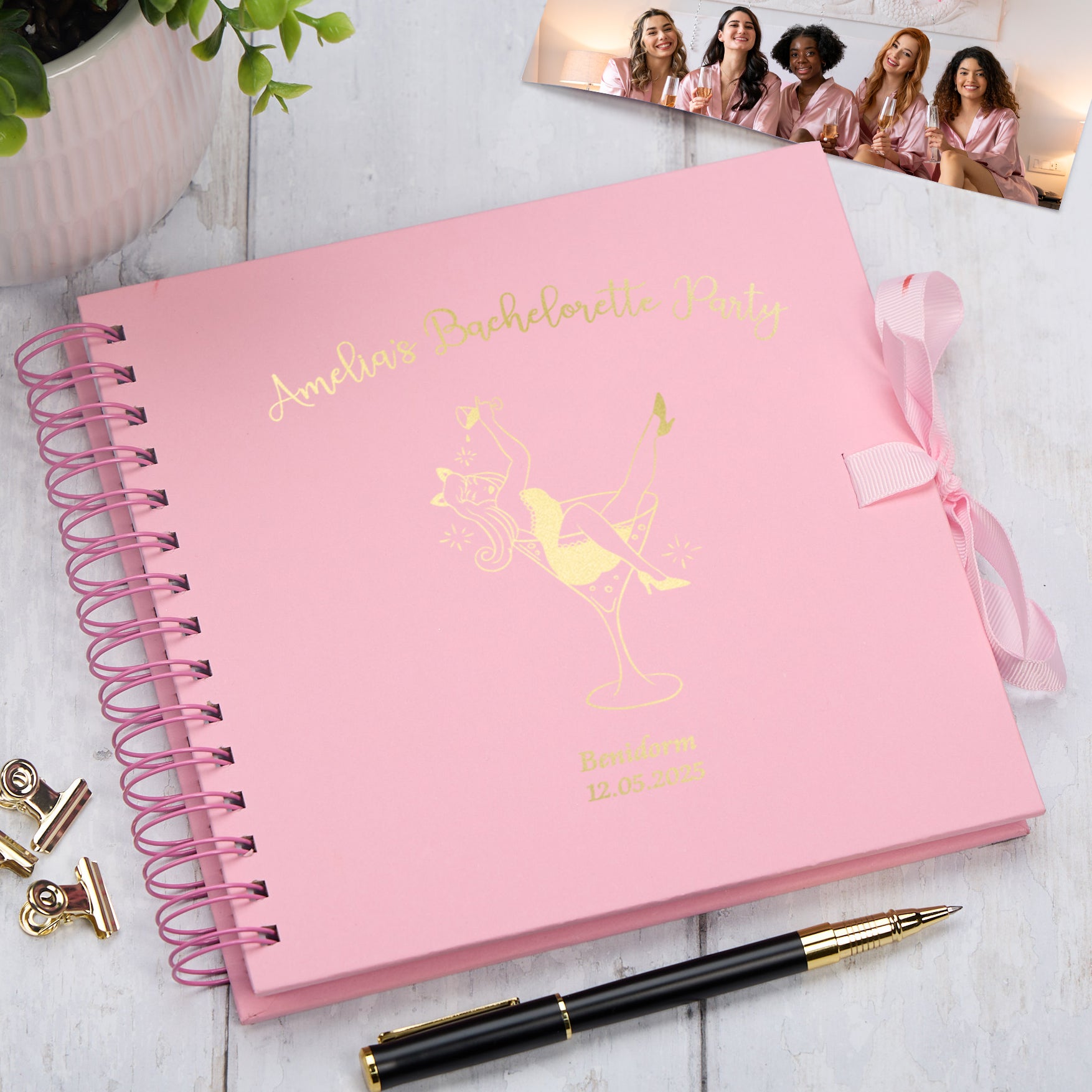 Personalised Elegant Memory Book For Girls Bachelorette Hen Party Scrapbook Album Woman in Martini Glass