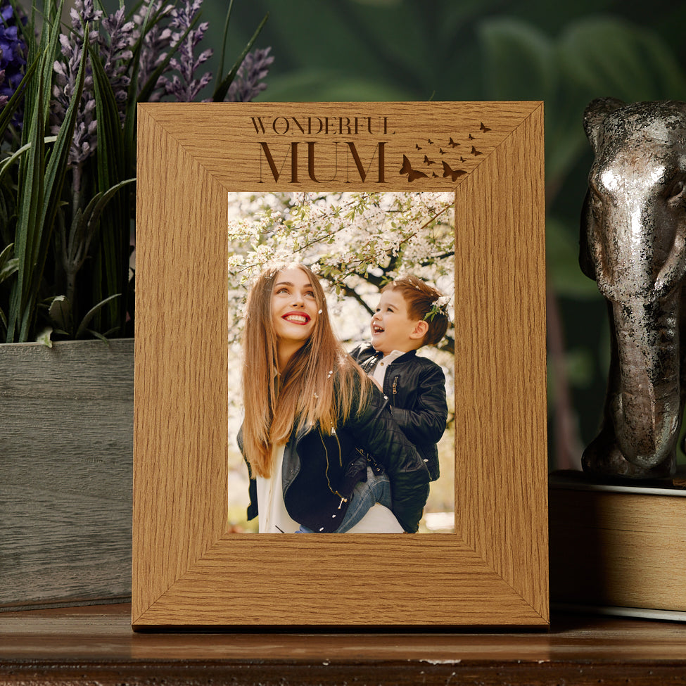 Mum Butterfly Gift Mother's Day Birthday Wooden Engraved Photo Frame