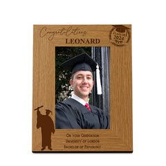 Personalised Male Graduation Wooden Engraved Photo Frame Gift