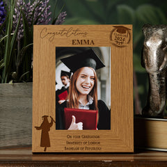 Personalised Female Graduation Wooden Engraved Photo Frame Gift
