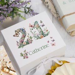 Personalised 21st Birthday Memory Box, Keepsake Box Gift With Flowers and Butterflies ukgiftstoreonline