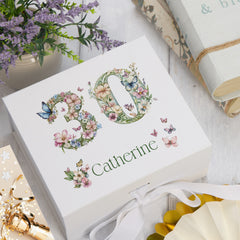 Personalised 30th Birthday Memory Box, Keepsake Box Gift With Flowers and Butterflies ukgiftstoreonline