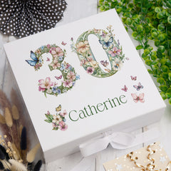 Personalised 30th Birthday Memory Box, Keepsake Box Gift With Flowers and Butterflies ukgiftstoreonline Ribbon Box Medium