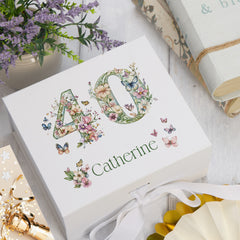 Personalised 40th Birthday Memory Box, Keepsake Box Gift With Flowers and Butterflies ukgiftstoreonline