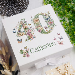 Personalised 40th Birthday Memory Box, Keepsake Box Gift With Flowers and Butterflies ukgiftstoreonline Ribbon Box Medium