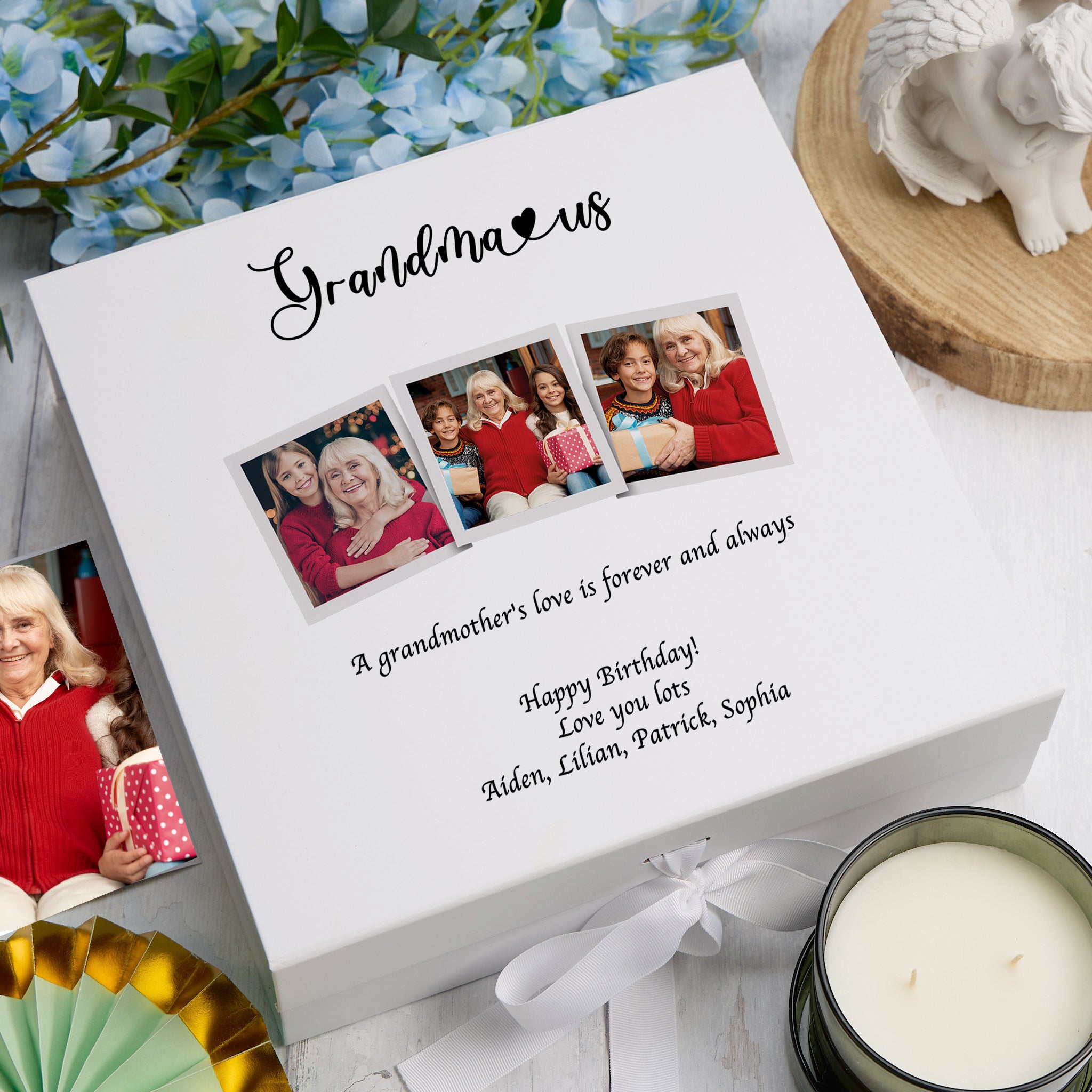 Personalised Any Title White Keepsake Box Gift Memory Storage With Photos For Dad, Mum, Grandad, Grandma For Any Occasion