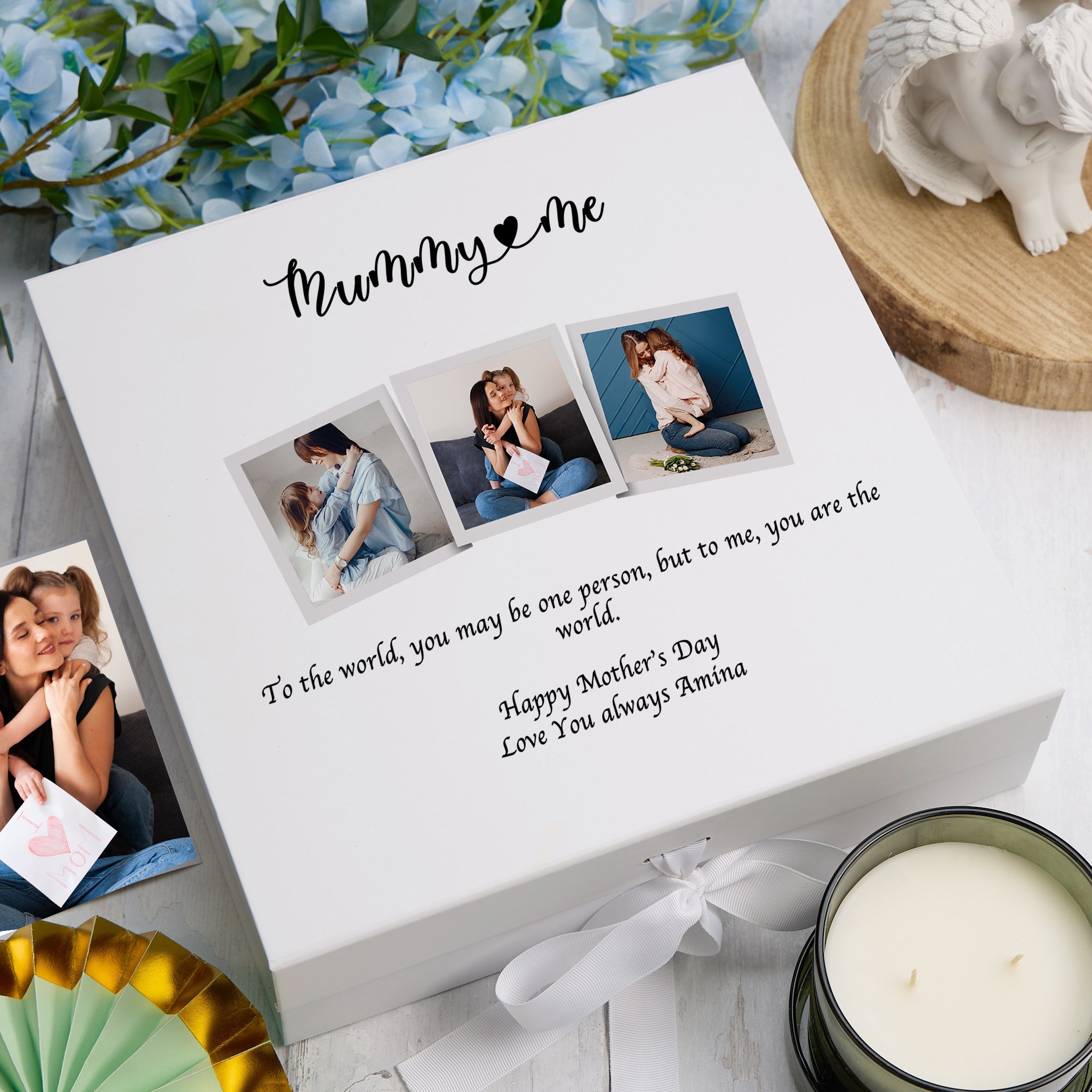 Personalised Any Title White Keepsake Box Gift Memory Storage With Photos For Dad, Mum, Grandad, Grandma For Any Occasion
