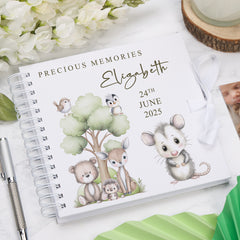 Personalised Baby Scrapbook Woodland Animals Design Memory Book Special Keepsake Album With Birth Details