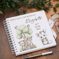 Personalised Baby Scrapbook Woodland Animals Design Memory Book Special Keepsake Album With Birth Details