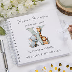 Personalised Baby Scrapbook Safari Animals Alphabet Design Memory Book Special Keepsake Album With Birth Details