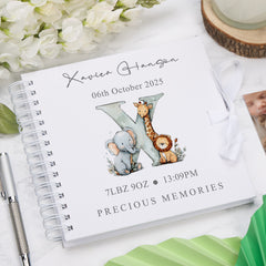 Personalised Baby Scrapbook Safari Animals Alphabet Design Memory Book Special Keepsake Album With Birth Details