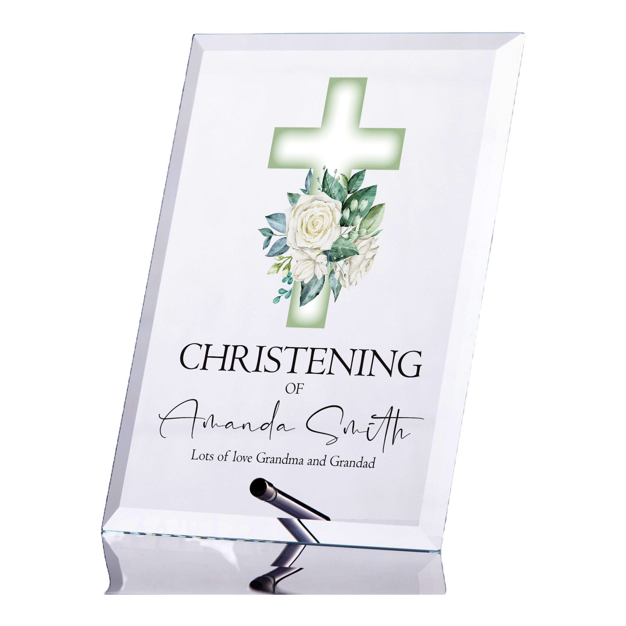 Personalised Christening Keepsake Plaque Gift With Green Cross Cross