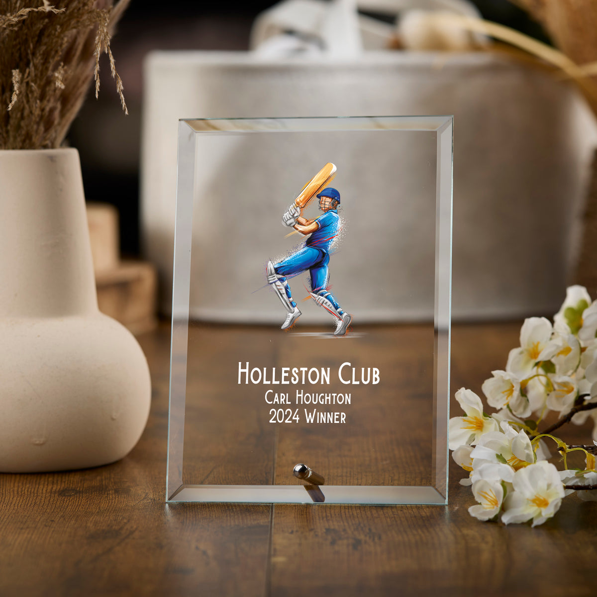 Personalised Cricket Award Trophy Plaque With Colour Print