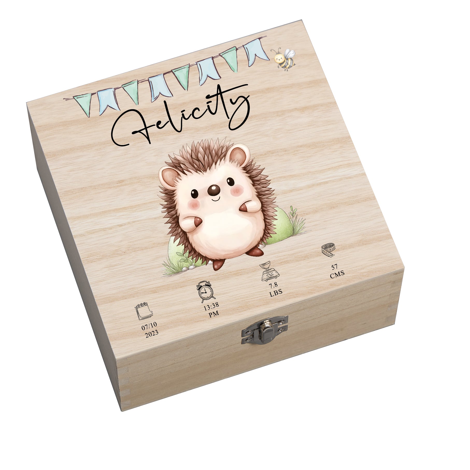 Personalised Wooden Baby Memory Keepsake Box With Cute Animals