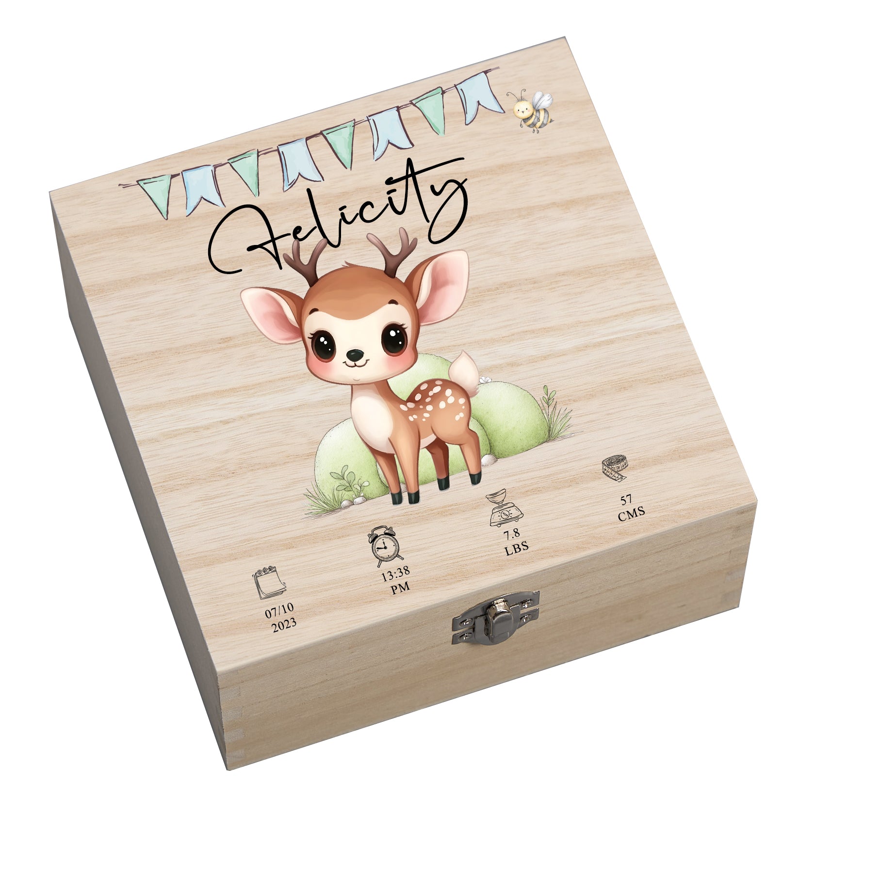 Personalised Wooden Baby Memory Keepsake Box With Cute Animals