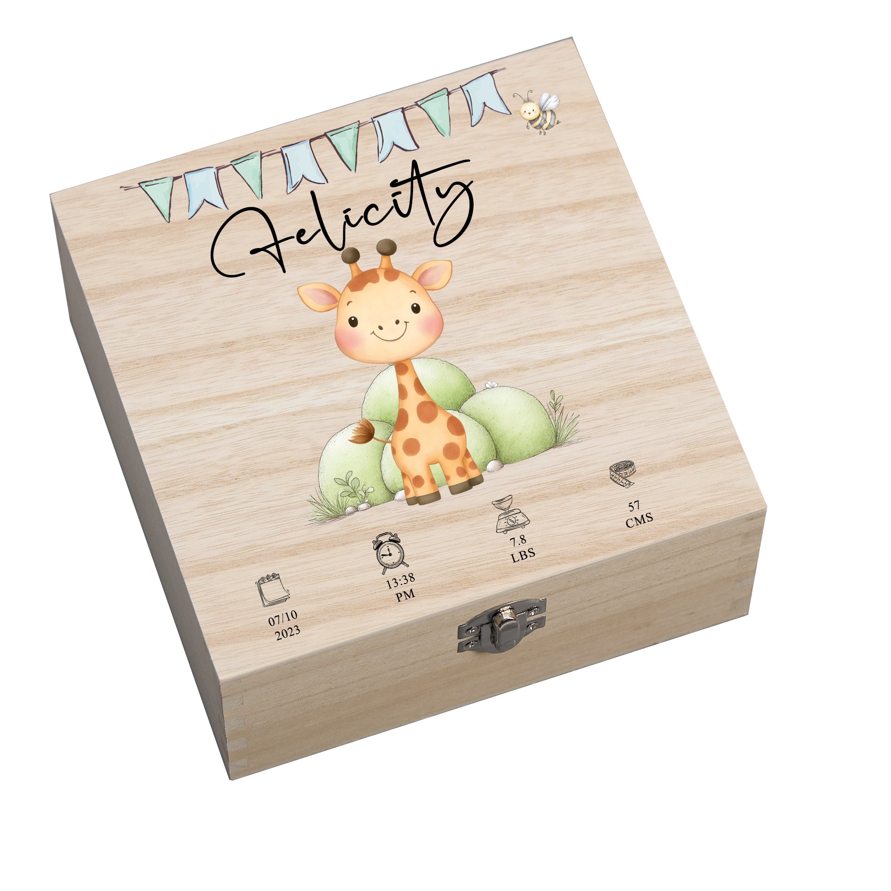 Personalised Wooden Baby Memory Keepsake Box With Cute Animals