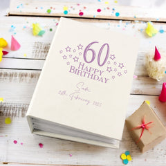 Personalised 60th Birthday Gift For Her Or Him With Star Design Photo Album With Sleeves 100 x 6x4 Capacity