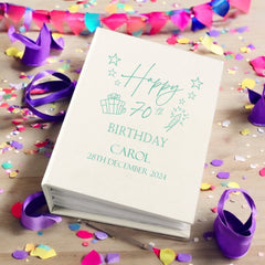 Personalised 70th Birthday Gift For Her Or Him With Present Design Photo Album With Sleeves 100 x 6x4 Capacity