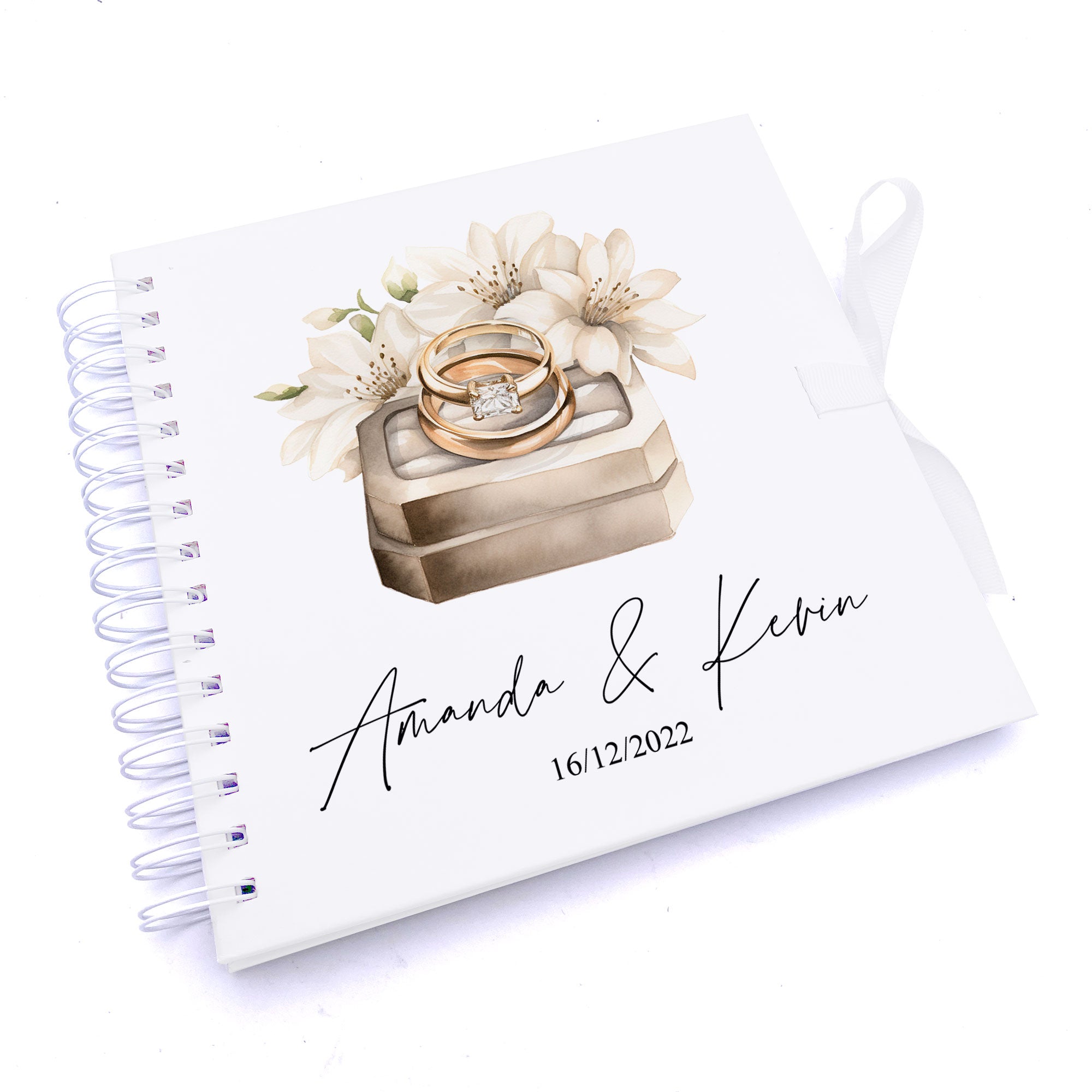 Personalised Wedding  Guest Book, Photo Album Featuring Floral Ring Box