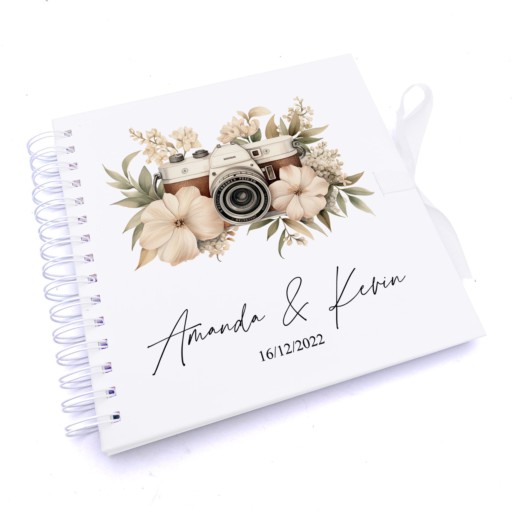 Personalised Wedding  Guest Book, Photo Album Featuring Floral Camera