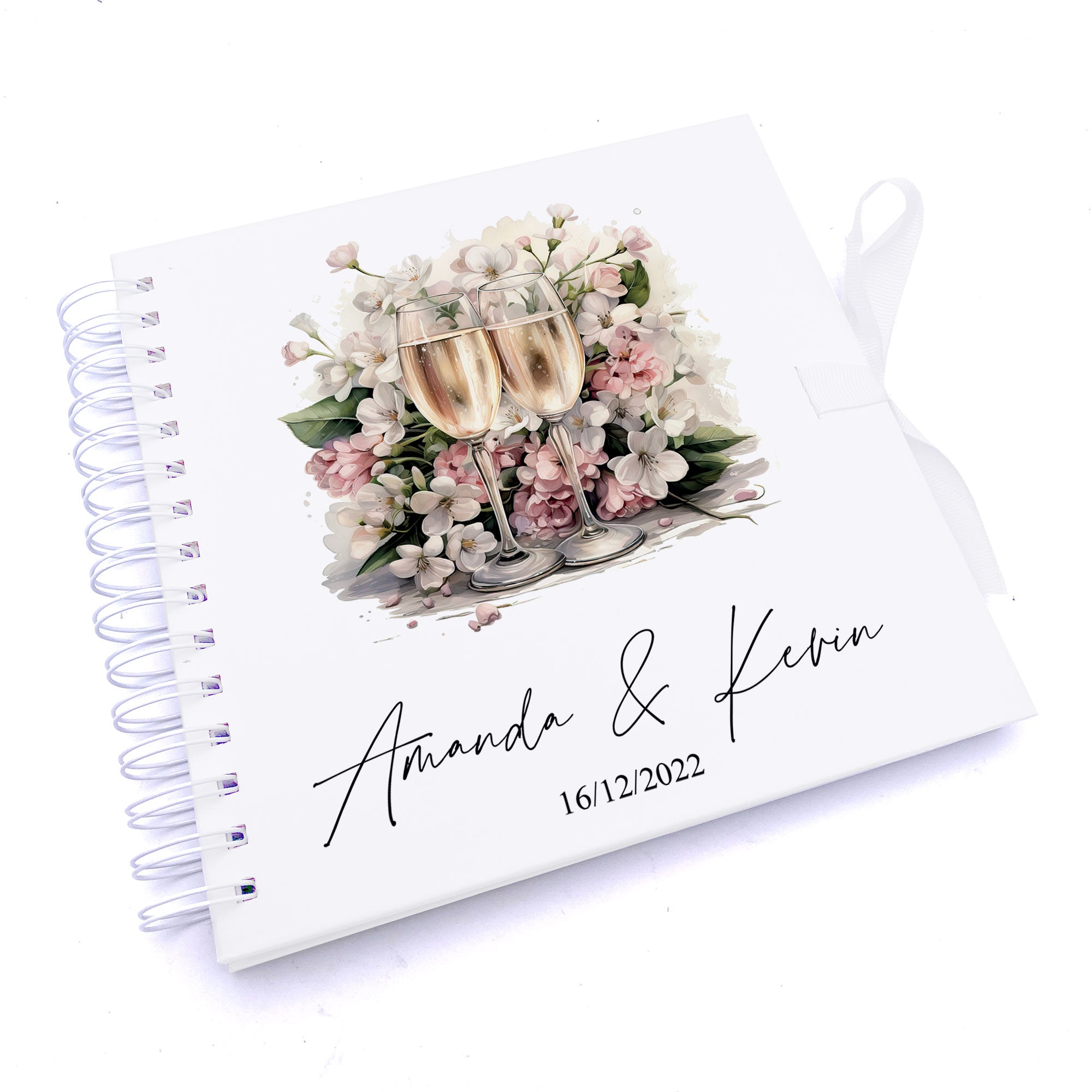 Personalised Wedding  Guest Book, Photo Album Featuring Champagne Flutes