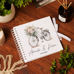 Personalised Wedding  Guest Book, Photo Album Featuring Floral Bicycle
