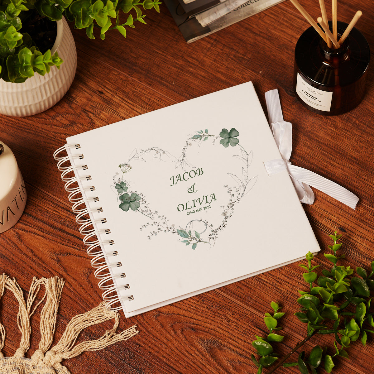 Personalised Wedding Guest Book Memory Book Photo Album Green Clover Heart