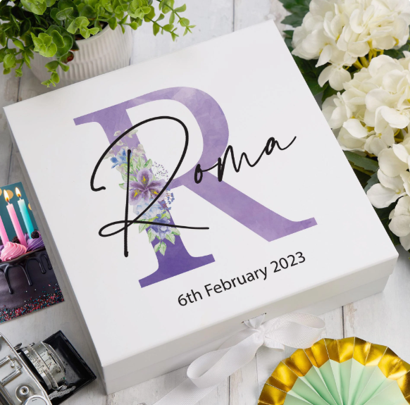 ukgiftstoreonline Personalised Any Name, Alphabet and Sentiment Gift Keepsake Memory Box