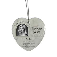 In Loving Memory At Christmas Hanging Ceramic Heart Decoration-Sister
