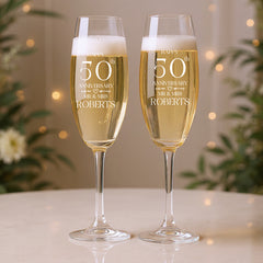 Personalised Engraved 50th Wedding Anniversary Champagne Glass Set Gift
