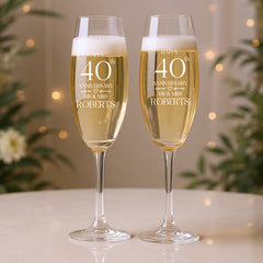 Personalised Engraved 40th Wedding Anniversary Champagne Glass Set Gift