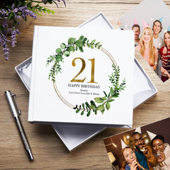 Personalised 21st Birthday Gift for her Photo Album Gold Wreath Design