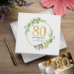 Personalised 80th Birthday Gift for her Photo Album Gold Wreath Design