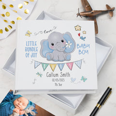 ukgiftstoreonline Personalised Baby Boy Photo album with elephant Design